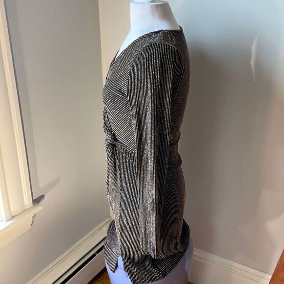 Francesca’s Glitter Mi Ami Knot Waist Long Sleeve Dress, Medium. Black Silver - Picture 10 of 12